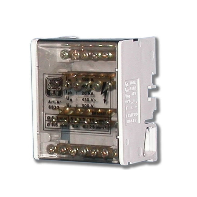 REPARTIDOR TETRAPOLAR 100A 2x25 + 5x10mm2  S/AISLACION 450V ESCALONADO 6832