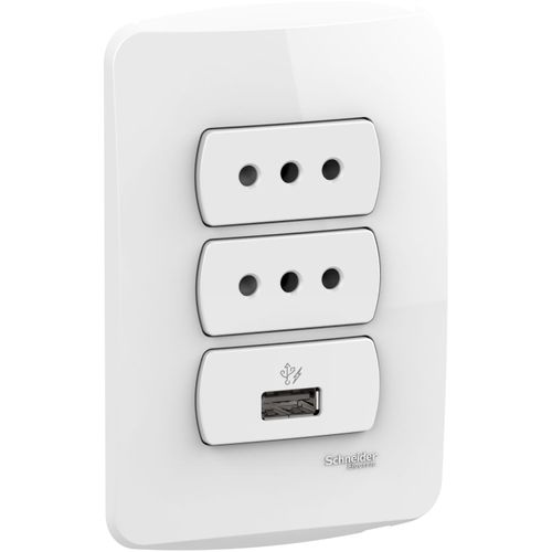 PLACA ARMADA 2 ENCHUFE + 1 USB BLANCO MILUZ S3B60500