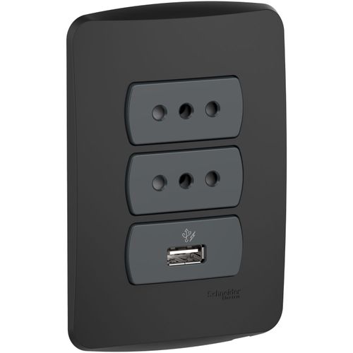 PLACA ARMADA 2 ENCHUFE + 1 USB GRAFITO MILUZ S3B60506