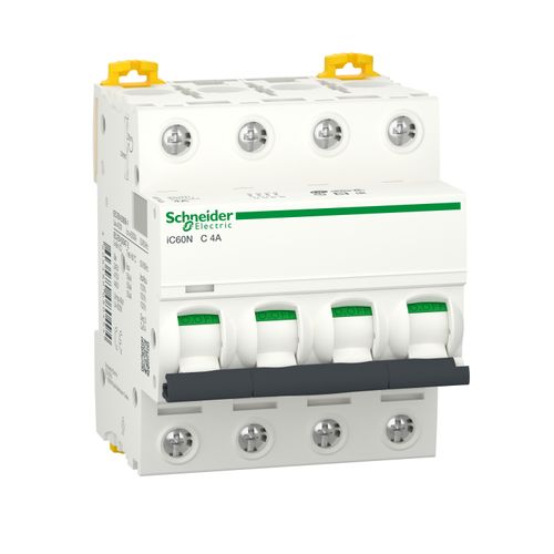 INTERRUPTOR AUTOMATICO 4P 4A C 10kA iC60N Acti9 A9F74404 SCHNEIDER