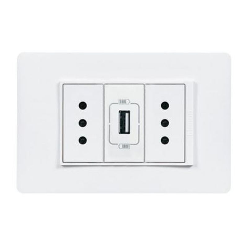 Enchufe Doble 2P+T 10/A 250V + USB  1,5A Blanco Armado Luzica PU1314