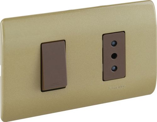 ENCHUFE 2P+T 10A + INT 9/12 250V ARMADO DORADO/CAFE GENESIS MWD130267815
