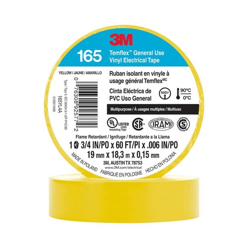 CINTA AISLANTE VINILICA 19MM X9MTS AMARILLA TEMFLEX 165 UU01034126 3M