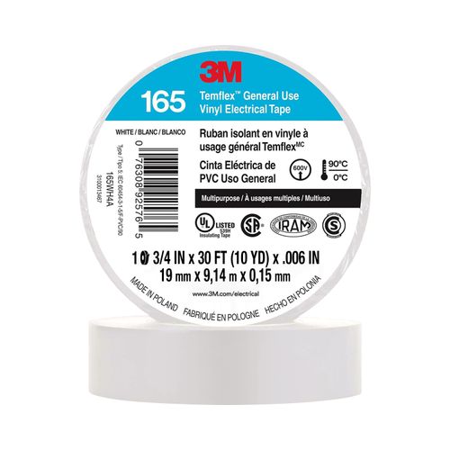 CINTA AISLANTE VINILICA 19MM X9MTS BLANCA TEMFLEX 165 UU01034125 3M
