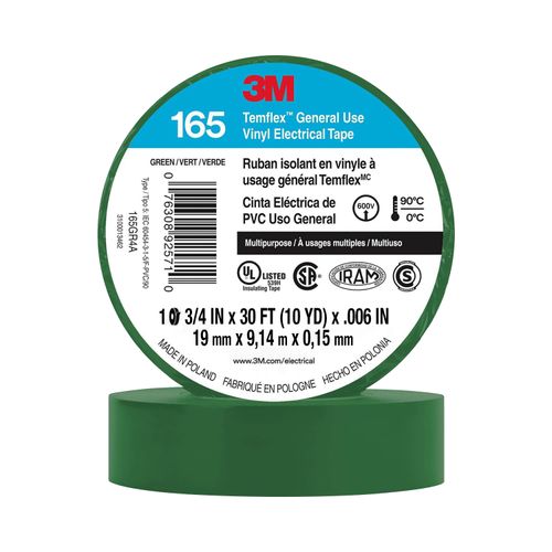 CINTA AISLANTE VINILICA 19MM X9MTS VERDE TEMFLEX 165 UU01034127 3M