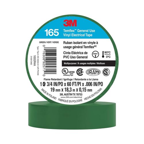 CINTA AISLANTE VINILICA 19MM X18MTS - AM VERDE TEMFLEX 165 UU00947262 3M