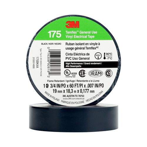 CINTA AISLANTE VINILICA 19MM X18MTS NEGRA - AM TEMFLEX 175 UU00966800 3M