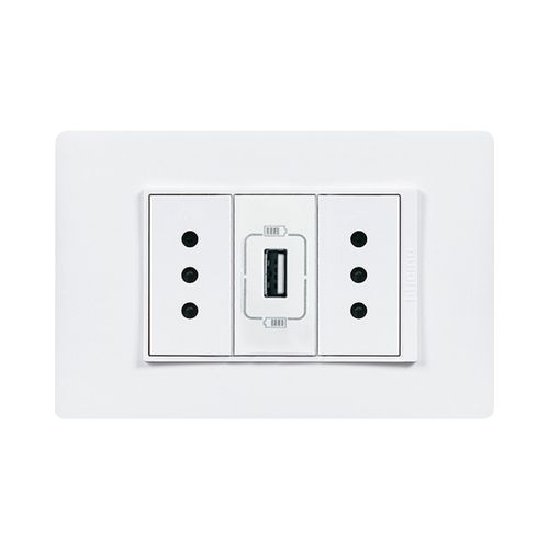 ENCHUFE DOBLE 2P+T 10/A 250V + USB  1,5A BLANCO ARMADO LUZICA PU1314