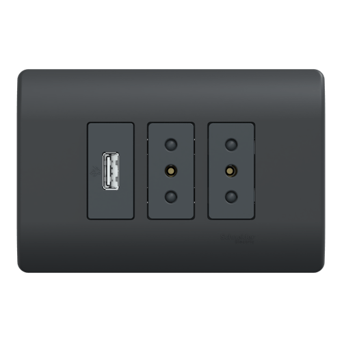 ENCHUFE DOBLE 10A + 1 USB GENESIS MWD69956 NEGRO