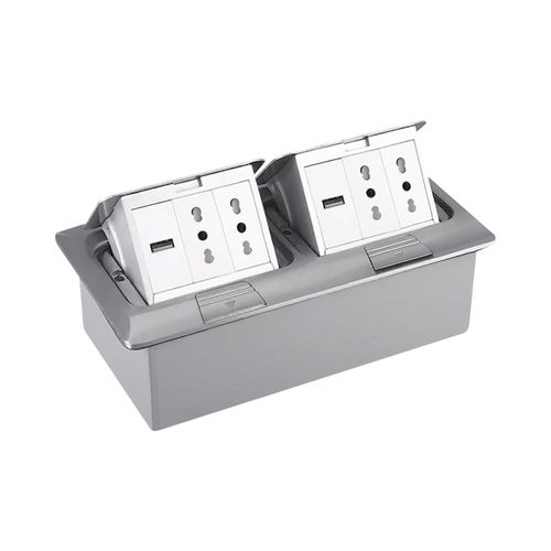 CAJA DE PISO POP-UP DOBLE 6 MODULOS ACERO CEPILLADO IP44 COWORK CROMPTON